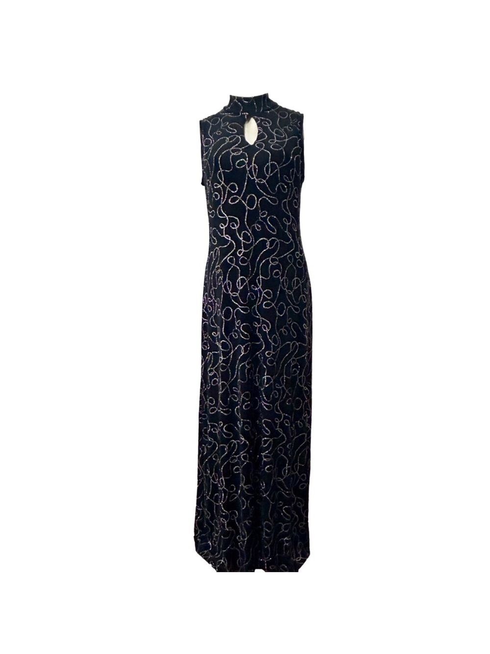 Ronni Nicole by Cuida Black Rhinestone Swirl Mock Neck Maxi Dress Size 12